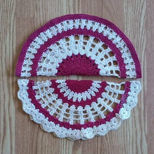 Doily 2 Vintage Handmade Crochet Table Mat Burgundy Cream 12" Mandala Boho Gift - Picture 1 of 9