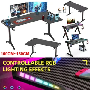 XXL M Gaming Tisch mit LED RGB Gaming Schreibtisch Gamer Computertisch 100-180cm - Bild 1 von 39