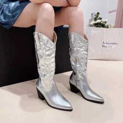 Stivali Donna Camperos 6.5 cm Argento Lucido Pelle Sintetica Eleganti 77256 - Immagine 1 di 2