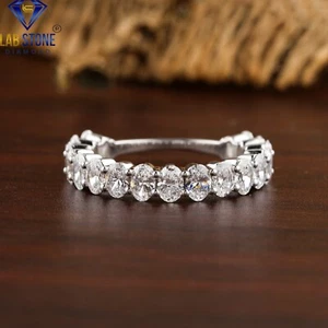 1.92 TDW Oval Lab Grown Diamond Wedding Band 18k White Gold - Picture 1 of 5