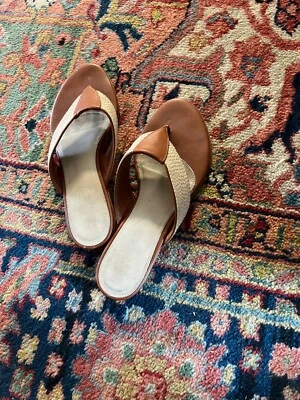 Sandalias Talbots Mujer Cuero Tostado y Paja Slide Talla US 7 Foto 1 de 3