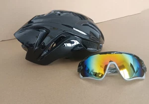 Men Women Cycling Helmets Road Bike Bicycle AERO black Helmet -Free glasses - Picture 1 of 9