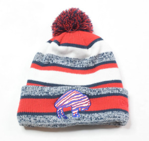 New Era Buffalo Bills Beanie Hat Adult Red Blue Stripe Pom-Pom Cuffed Winter