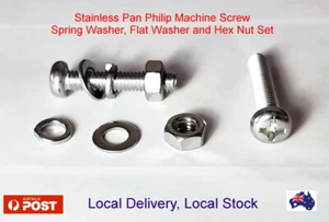 M4 M5 M6 Pan Phillip Stainless Bolt Flat Spring Washer Hex Nut Screw Set - Picture 1 of 1