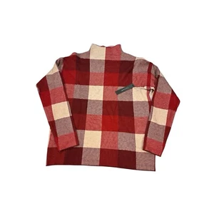 Tahari Women’s Sweater Large Red Plaid Mock Neck Pullover Long Sleeve Cozy Soft - Picture 1 of 7