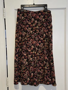 Christopher &Banks Midi Floral Design Suede Feel Skirt Side Hook and Zip Size 8 - Picture 1 of 11