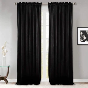 Black Blackout Curtains Velvet Curtains 84 Inches Living Room Thermal Insualt... - Picture 1 of 8