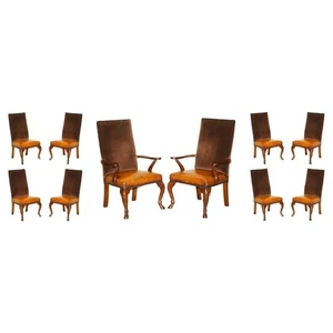 TEN RESTORED RALPH LAUREN BROWN LEATHER & VELVET HIGH BACK DINING CHAIRS 10 - Picture 1 of 24
