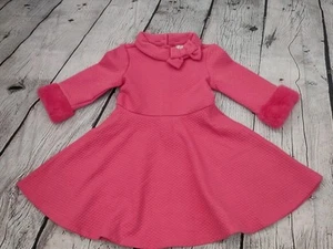 Janie and Jack Quilted Faux Fur Cuff Dress in Pink Flambe Girls Size 3T Knit Bow - Picture 1 of 9