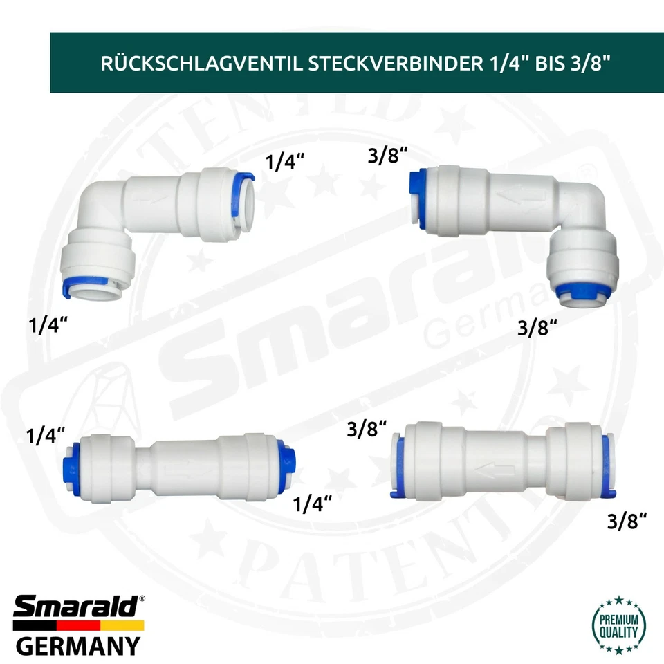SMARALD® Steckverbinder mit Rückschlagvent 1/4" 3/8" Wasserfilter Aquarium Umkehrosmose