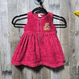 Baby Gap Vintage 90s Maroon Corduroy Bear Dress - Picture 1 of 10