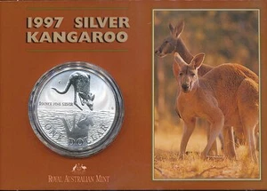 Australia 1997 Silver One Dollar $1 Kangaroo 1oz 999 Silver Coin on Card - Picture 1 of 3