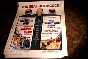 MAN KNEW TOO MUCH / TROUBLE WITH HARRY ORIG MOVIE POSTER 1963 HITCHCOCK LINEN - Picture 1 of 1