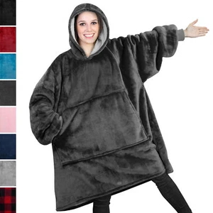 HOODIE SWEATSHIRT Wearable Comfy Blanket With Hood Sleeves Large Pocket Sherpa - Picture 1 of 49