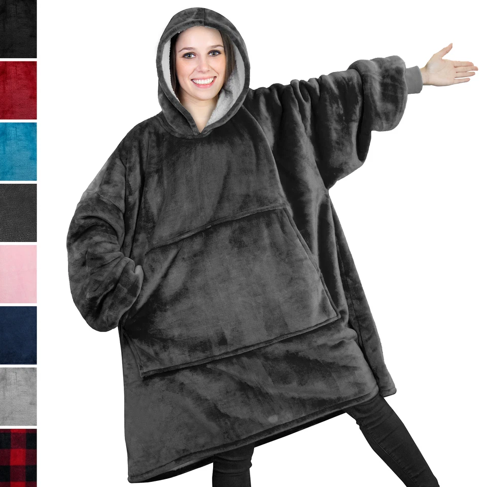PAVILIA HOODIE SWEATSHIRT Wearable Comfy Blanket With Hood Sleeves Large Pocket Sherpa