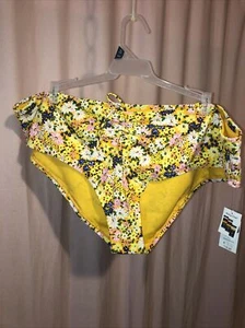 Time and Tru 3X 24W-26W bikini swim bottoms Mid Rise Yellow Pink Floral C23 - Picture 1 of 12