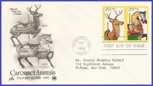 EE. UU. #2390 ADDR PCS ARTCRAFT FDC STR2 carrusel de ciervos animales - Imagen 1 de 1