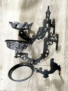 3 Antique Vintage Cast Iron Ornate Oil Lamp Brackets Holders - Picture 1 of 12