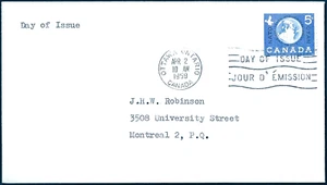 Canada #384 "GLOBE" Fine Used 1959 First Day Cover - Picture 1 of 2