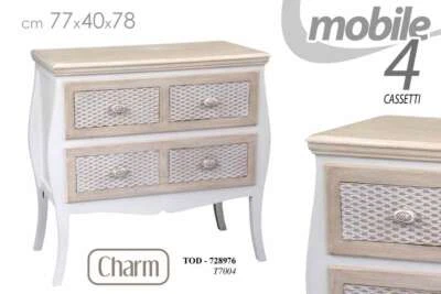 MOBILETTO CASSETTIERA 2 CASSETTI COMO COMODINO SHABBY CHIC CHARM H78*77*40CM - Immagine 1 di 4