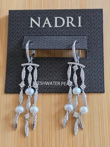 #27 Nadri CZ and Freshwater Pearls Dangle earrings MSRP $110 NWT - Picture 1 of 1