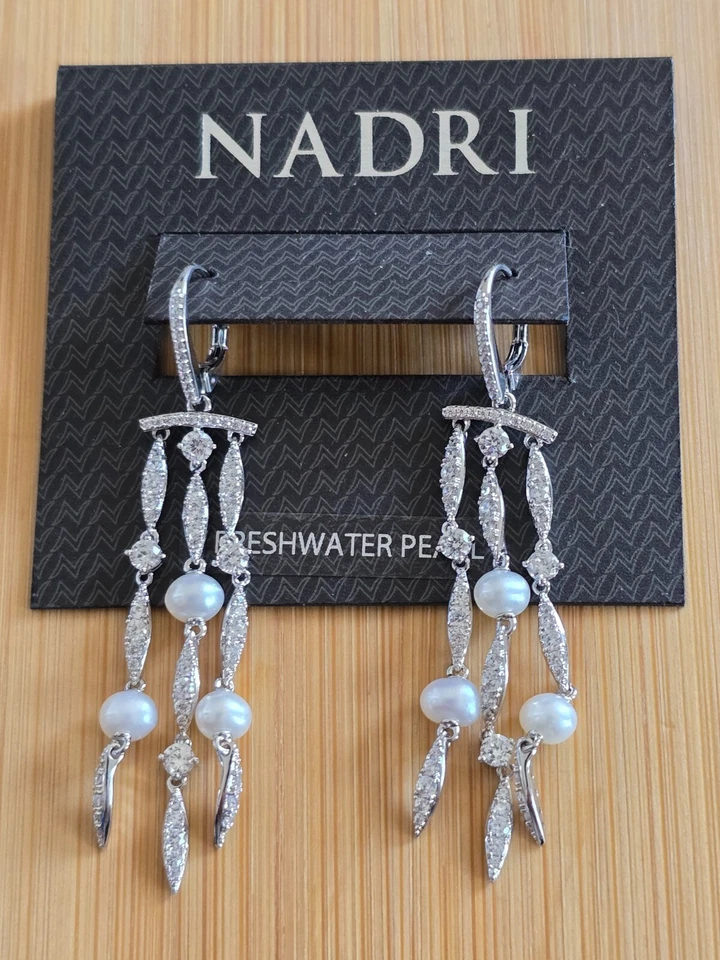 #27 Nadri CZ 和淡水珍珠吊坠耳环 MSRP $110 全新带标签 — 第 1/1 张图片