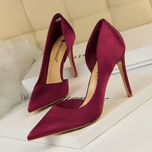 Women's High Heels D'orsay Pointed Toe Satin Court Dress Shoes Party Cocktail