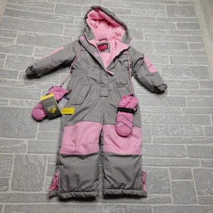 PINK PLATINUM Snowsuit 3T One Piece Winter Jacket Pants Hooded with Gloves - Picture 1 of 12