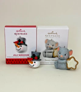 TWO Hallmark Miniature Ornaments - Sweet Mouse 2012 & Jolly Birdhouse 2013 - NEW - Picture 1 of 13