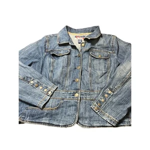 Mwah Jeans Women's Denim Jacket Size 22/24W Light Stretch Button Front Sleeves - Picture 1 of 5