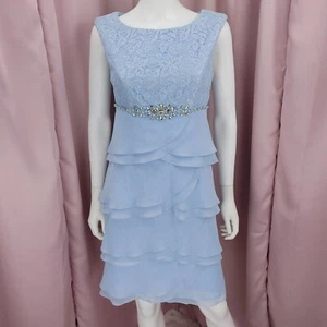 Eliza J Women's Blue Floral Lace & Chiffon Rhinestone Sleeveless Shift Dress 10 - Picture 1 of 8