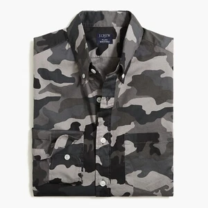 J Crew Herren schmales Flex Camouflage schwarz grau geknöpftes Shirt Langarm Größe LARGE - Bild 1 von 2