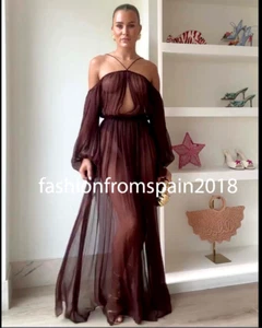 ZARA NEW WOMAN SEMI-SHEER FLOWY LONG DRESS BROWN XS-XL 1758/532/700 - Picture 1 of 4