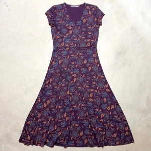 Peruvian Connection Eggplant Floral V-Neck Short Sleeve Maxi Pocket Dress SMALL - Picture 1 of 10