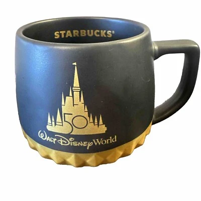 New Disney Starbucks 50th Anniversary Cinderella Castle Black Gold Coffee Mug  - Image 1 of 4