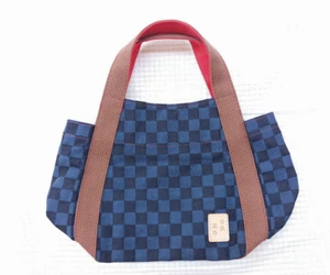 Kurashiki Ogino Hanpu Navy Blue Check Cotton Hand Bag Japan - Picture 1 of 13