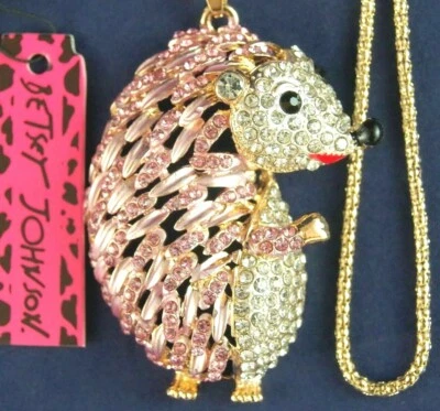 COLLAR ERIZO 2.5" NUEVO CON ETIQUETAS BETSEY JOHNSON ABOVEDADO CONJUNTO ABIERTO CRISTAL ROSA ESTRÁS Foto 1 de 4