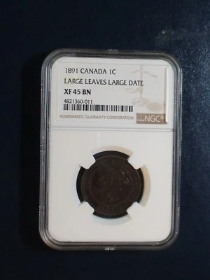 1891 Canada LARGE Cent NGC XF45 BN LARGE LEAVES & DATE 1C Coin PRICED TO SELL! - Image 1 of 4