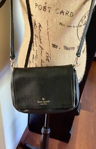 KATE SPADE Cobble Hill Abela Black Leather Crossbody Bag Gold Tone Accents