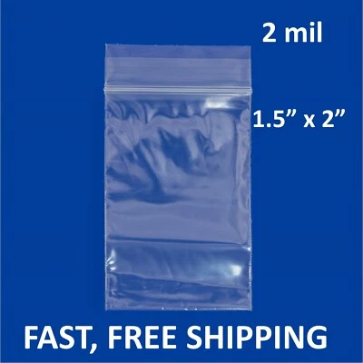 1.5"x 2" CLEAR 2 MIL ZIP SEAL BAGS PLASTIC RECLOSABLE LOCK MINI SMALL BAGGIES - Image 1 of 3