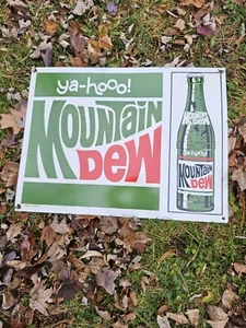 RARE GIANT ORIGINAL MOUNTAIN DEW PORCELAIN SODA BEVERAGE SIGN  24"X 18" - Picture 1 of 8