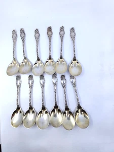 12 Antique Victorian Alvin Monterey Sterling Silver Ice Cream Spoons NM - Picture 1 of 5