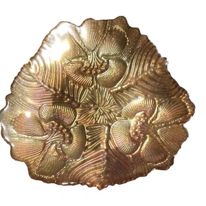 Vintage Decorative Plate Gold Hand Painted Bottom On Iridescent Glass - Foto 1 di 5