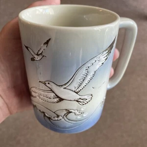 Vintage Seagulls Ocean Wave Beach Otagiri Japan Stoneware Mug Mid Century Cup - Picture 1 of 6