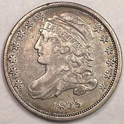 1835 Capped Bust Silver Dime Extremely Fine XF Coin, Scratch #15183 - Image 1 of 3