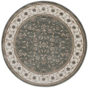 5x5 Radici Green Bordered Rings Scrolls Area Rug Round 3743 - Aprx 5' 3" x 5' 3" - Picture 1 of 1