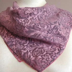 Vintage Scarf Silk Jacquard Gray Rose Pink Baroque Scrolls 20" square Botanical - Picture 1 of 5