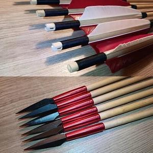 Handmade 30" Wood Arrows With Turkey Feathers Thread With 120grn Broadhead Tips - Picture 1 of 10