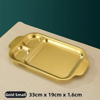 Compact Stainless Steel Korean BBQ Tray Divided for Multiple Food Items - Image 1 of 3