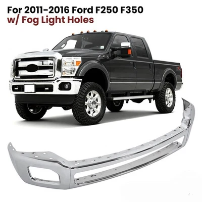 Chrome Front Bumper Face Bar For 2011-2016 Ford F250 F350 Super Duty w/ Fog Hole Foto 1 de 4